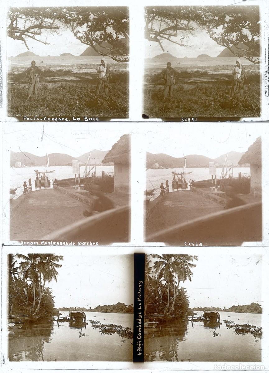 Fotograf&iacute;a antigua: INDOCHINA 15 ESTEREOSCOPICAS DE CRISTAL FORMATO 6 X 13 CM.