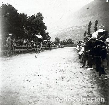 Fotograf&iacute;a antigua: LUCHON FRANCIA CICLISMO ANTIGUO ESTEREOSCOPICA DE CRISTAL 4.5 X 10.7 CM.