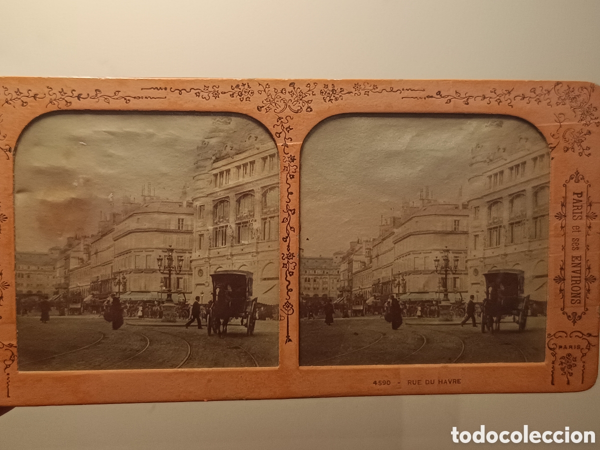Fotograf&iacute;a antigua: FOTOGRAF&Iacute;A ESTEREOSCOPICA TIPO TISSUE COLOREADA. PARIS RUE DU HAVRE B.K. 4590 SIGLO XIX