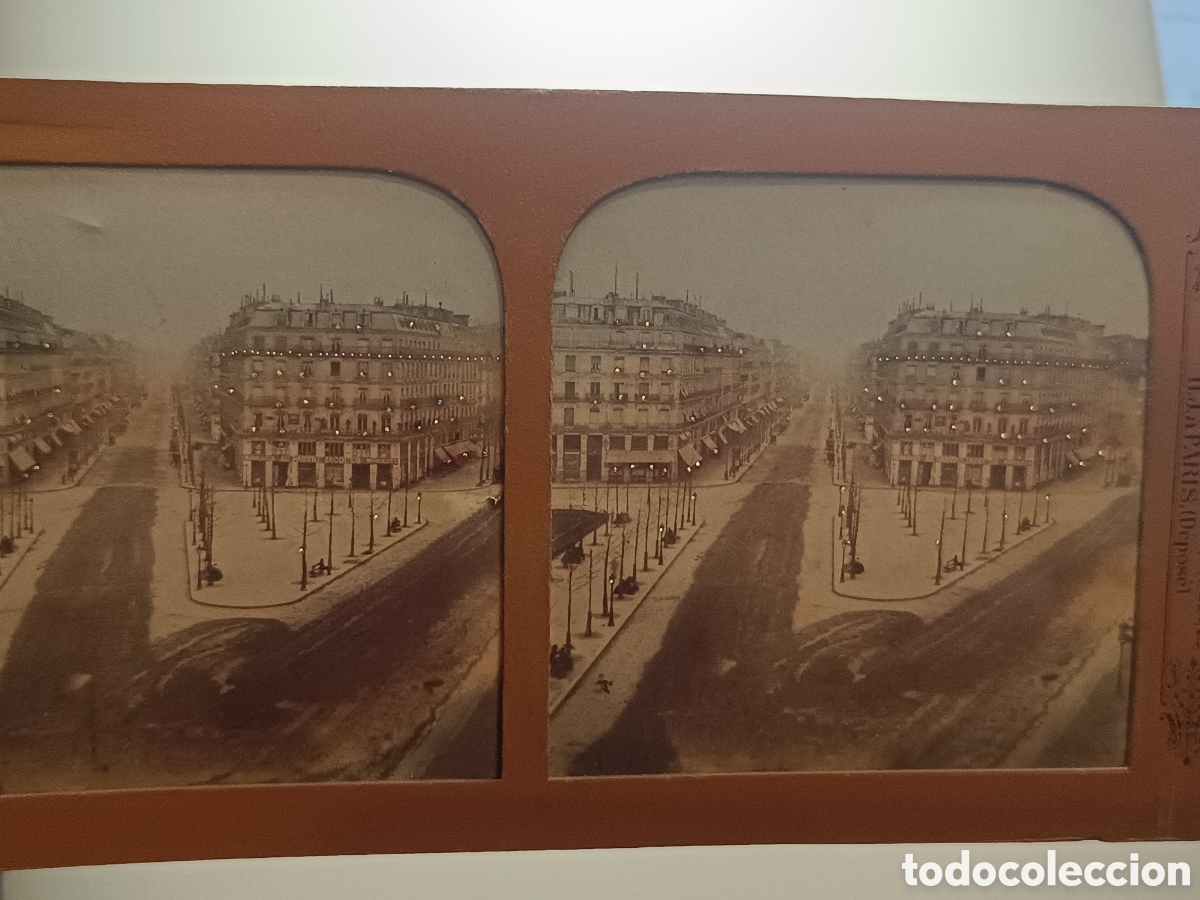 Fotograf&iacute;a antigua: FOTOGRAF&Iacute;A ESTEREOSCOPICA TISSUE COLOREADA Y PERFORADA. PARIS INSTANTAN&Eacute; BOULEVARD VOLTAIRE S. XIX
