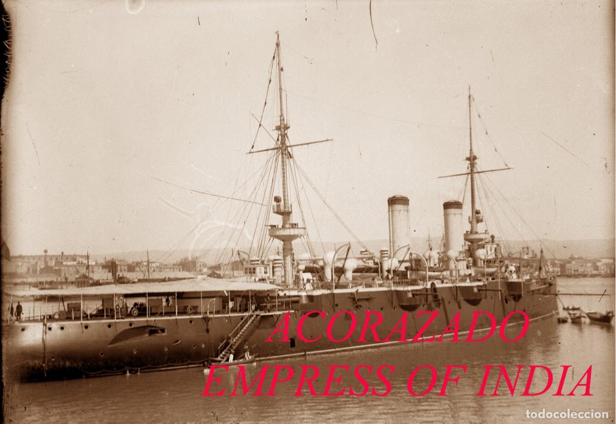Fotograf&iacute;a antigua: ACORAZADO EMPRESS OF INDIA - NEGATIVO DE VIDRIO - 1900'S