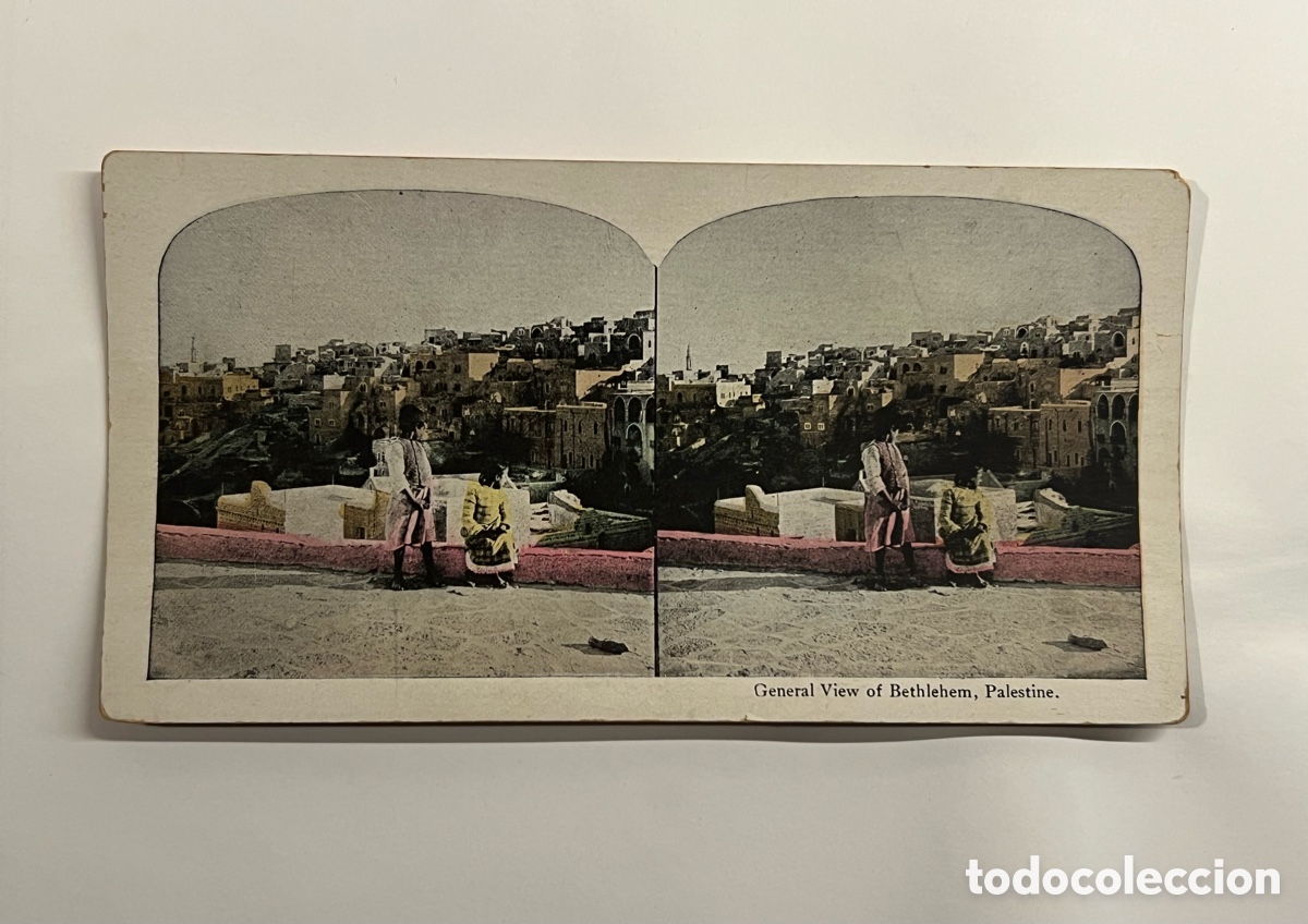 Fotograf&iacute;a antigua: PALESTINA General View of Bethlehem, Estereosc&oacute;pica Fotograf&iacute;a coloreada (fin Siglo XIX)