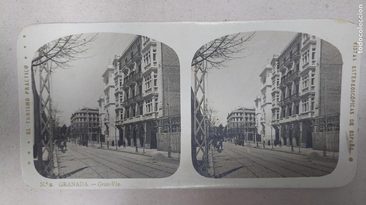 Alte Fotografie: Fotograf&iacute;a estereoscopica Granada Gran via