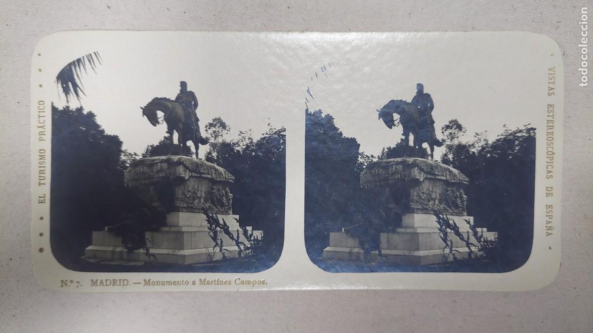 Fotograf&iacute;a antigua: Fotograf&iacute;a estereoscopica Madrid Monumento a Mart&iacute;nez Campos