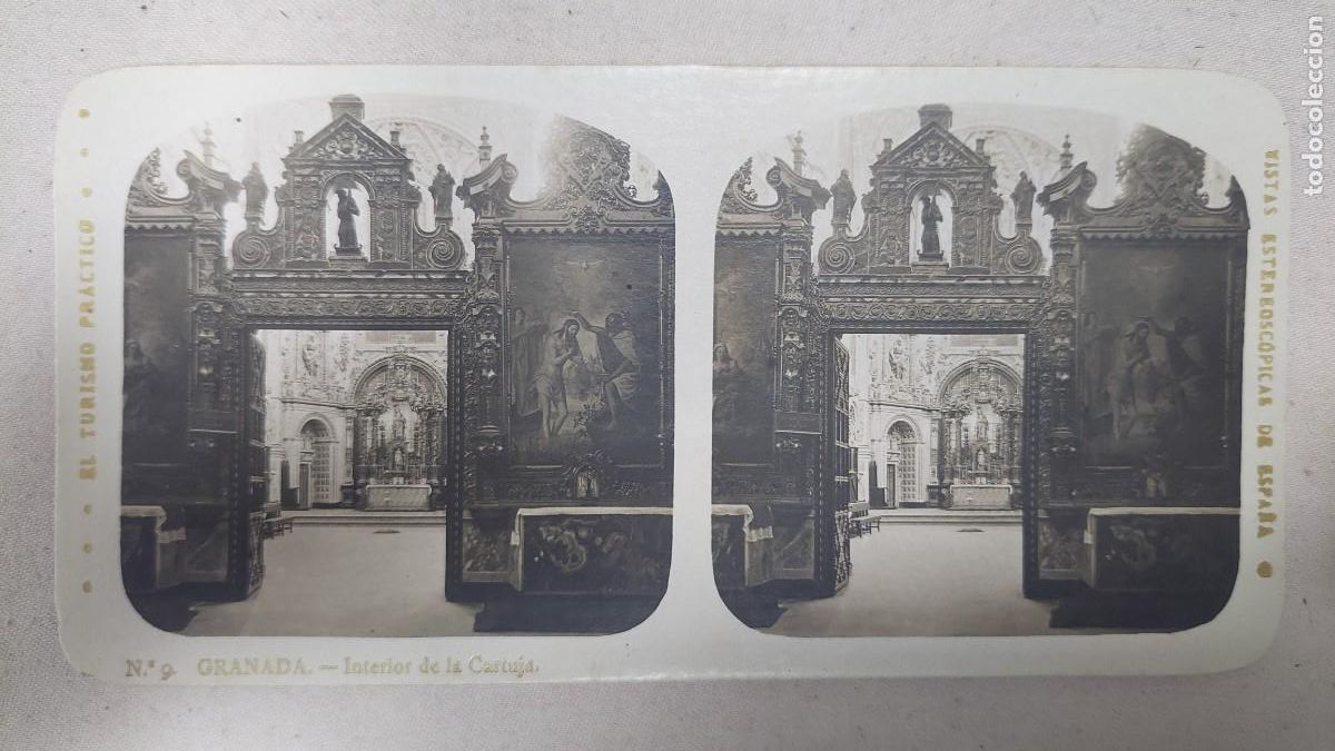 Fotograf&iacute;a antigua: Fotograf&iacute;a estereoscopica Granada interior de la Cartuja