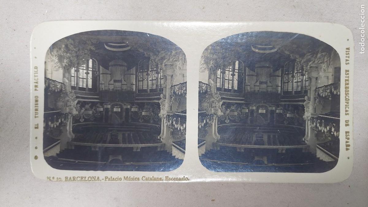 Fotograf&iacute;a antigua: Fotograf&iacute;a estereoscopica Barcelona Palacio de m&uacute;sica Catalana Escenario