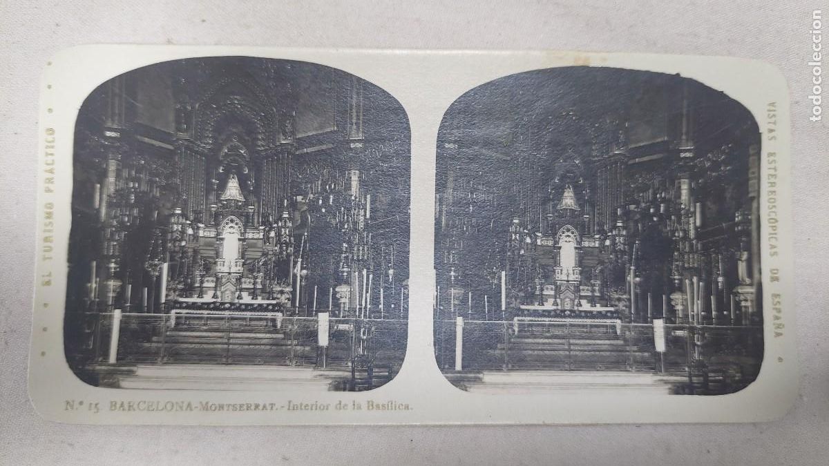 Fotograf&iacute;a antigua: Fotograf&iacute;a estereoscopica Barcelona Montserrat Interior de la basilica