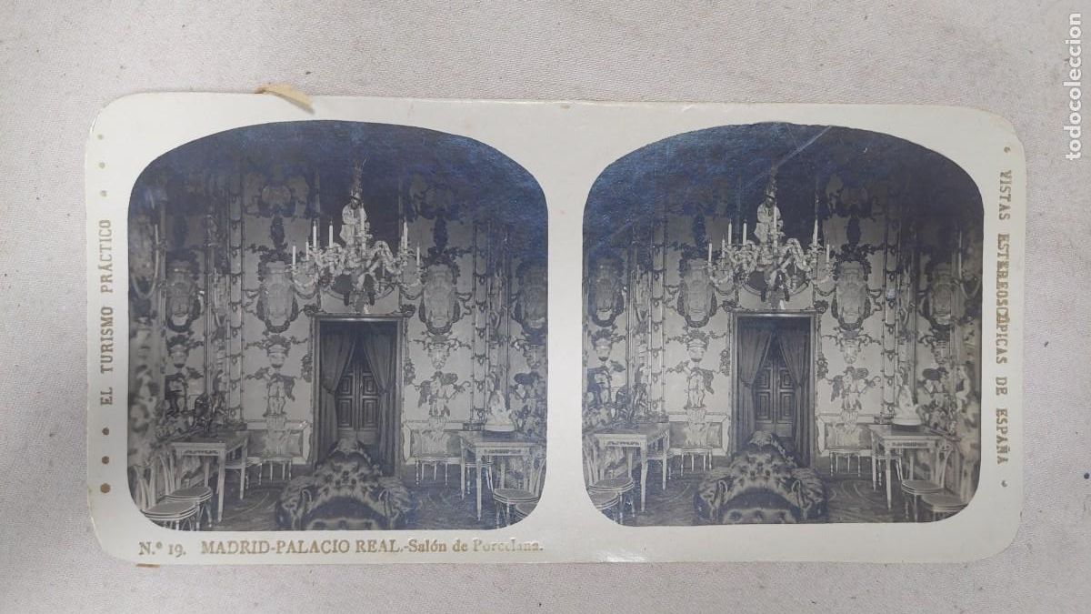 Fotograf&iacute;a antigua: Fotograf&iacute;a estereoscopica Madrid Palacio Real Sal&oacute;n de Porcelana