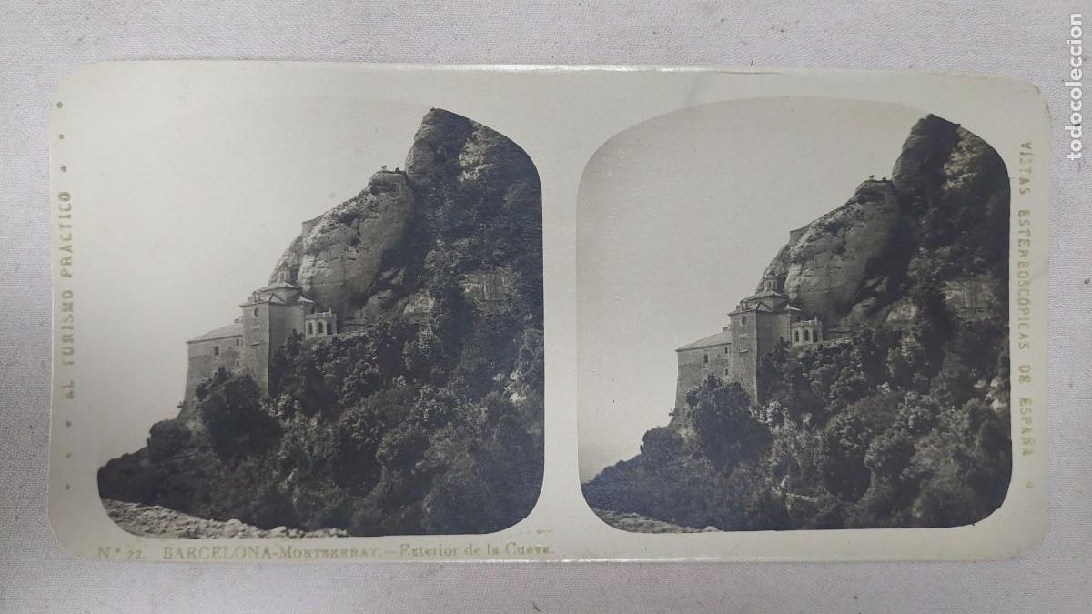 Fotograf&iacute;a antigua: Fotograf&iacute;a estereoscopica Barcelona Montserrat Exterior de la Cueva