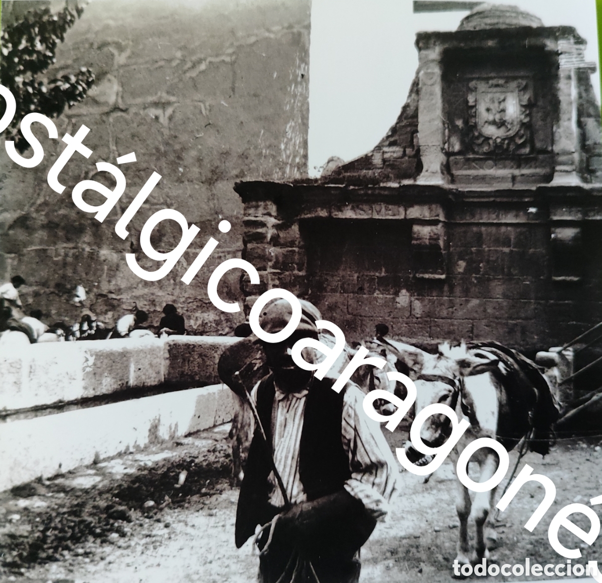 Fotograf&iacute;a antigua: Cristal estereoscopico anonimo circa 1900 Fuente Ocho Ca&ntilde;os Calatayud