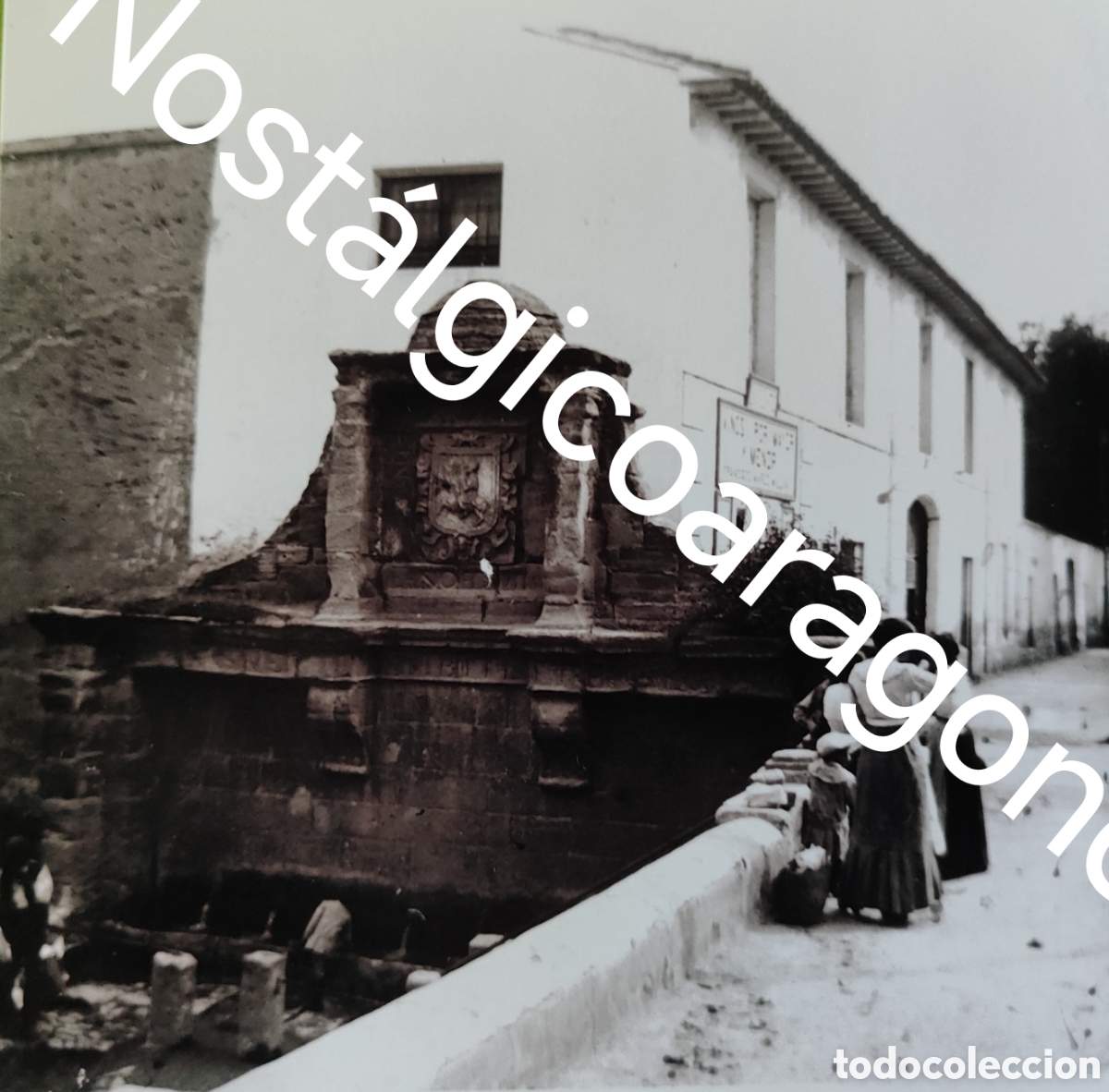 Fotograf&iacute;a antigua: Cristal estereoscopico anonimo circa 1900 Fuente Ocho Ca&ntilde;os Calatayud