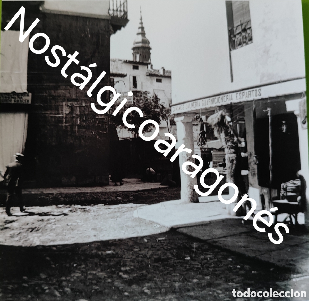 Fotograf&iacute;a antigua: Cristal estereoscopico an&oacute;nimo circa 1900 entrada Ayto Calatayud (actual Bar Kike)