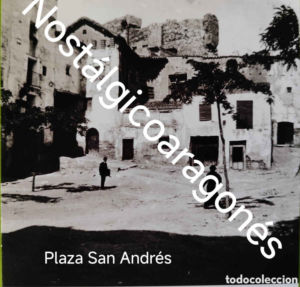 Fotograf&iacute;a antigua: cristal estereoscopico an&oacute;nimo circa 1900 Plaza San Andres Calatayud (Capitol)