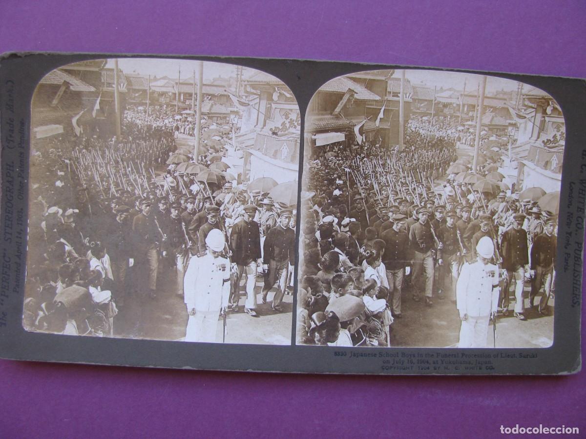 Fotograf&iacute;a antigua: TARJETA ESTERIOSCOPICA DE PERFECT STEREOGRAPH. FUNERAL DEL TENIENTE SUZUKI, YOKOHAMA 1904