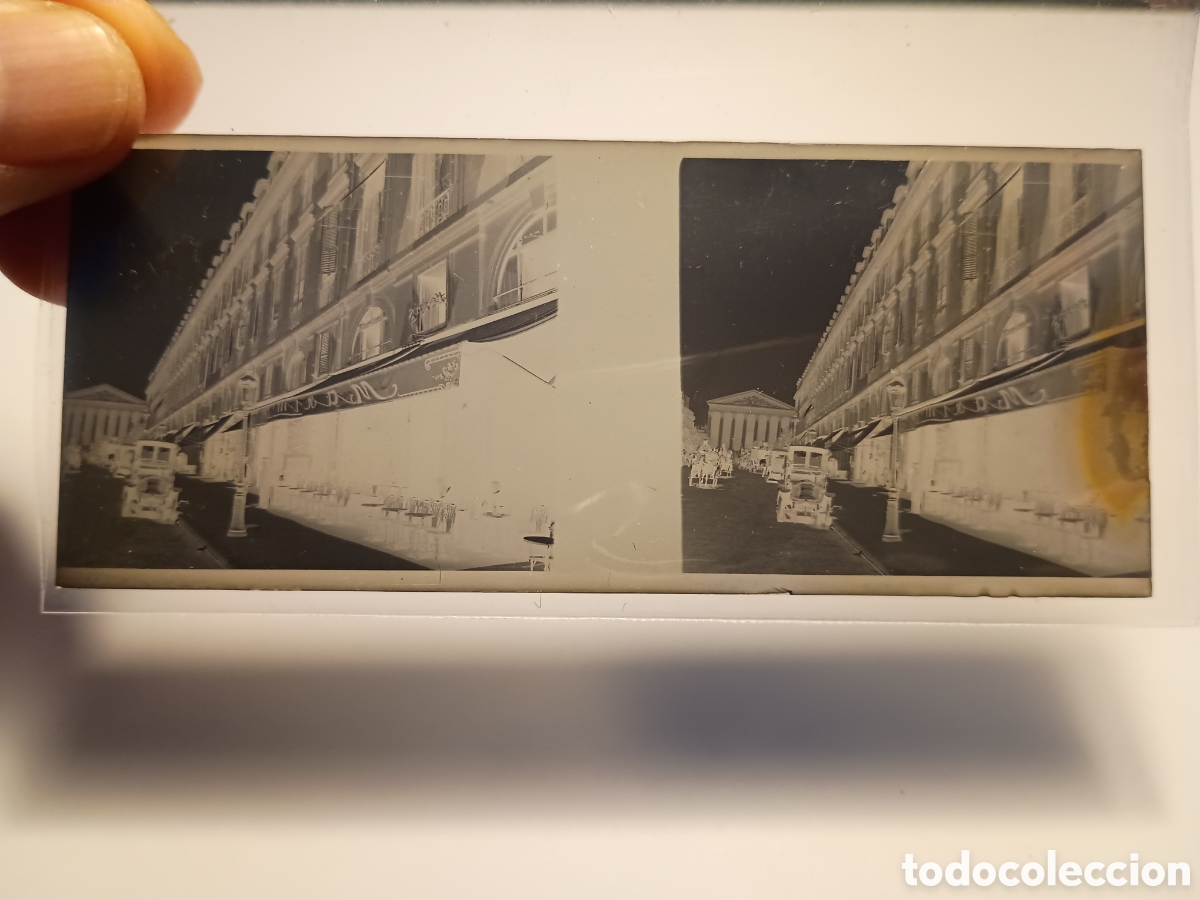 Fotograf&iacute;a antigua: Fotograf&iacute;a estereosc&oacute;pica en cristal. Rue Royale en Par&iacute;s. Iglesia La Madeleine