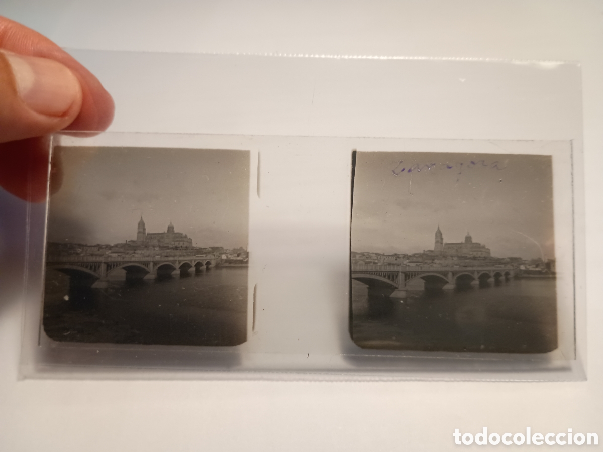 Fotograf&iacute;a antigua: Fotograf&iacute;a estereosc&oacute;pica cristal vista de Salamanca. R&iacute;o Tormes y catedrales. H 1900