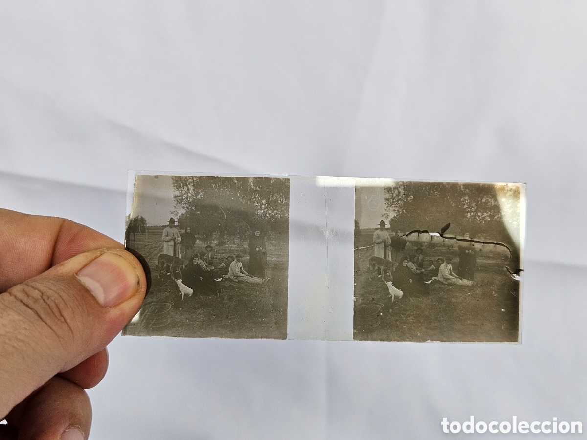 Fotograf&iacute;a antigua: FOTO ESTEREOSCOPICA EN CRISTAL FAMILIA EN EL CAMPO