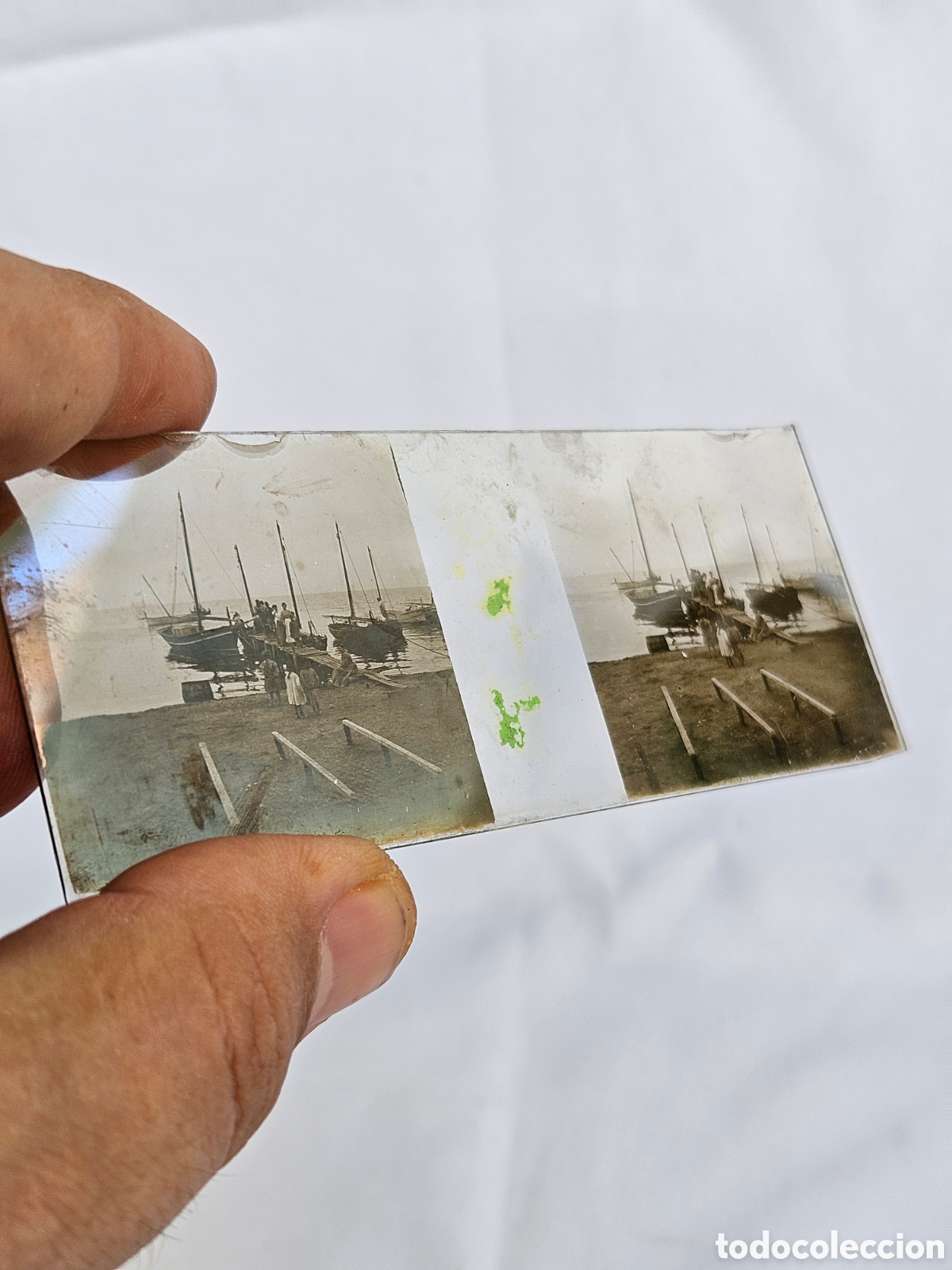 Fotograf&iacute;a antigua: FOTO ESTEREOSCOPICA BARCOS EN LA PLAYA