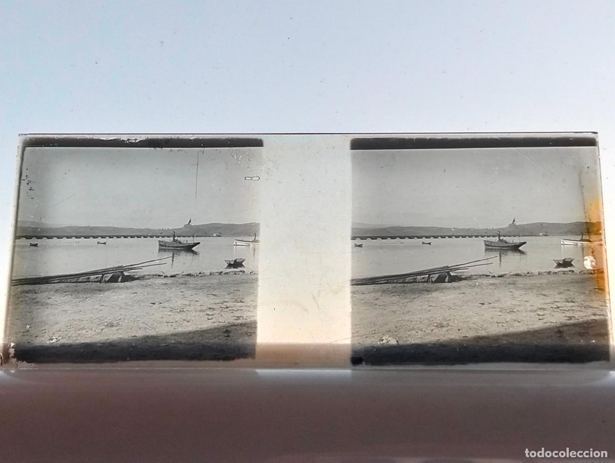 Fotografia antica: SAN VICENTE DE LA BARQUERA CANTABRIA VISTA ESTEREOSCOPICA EN CRISTAL 4 X 10,5 CM