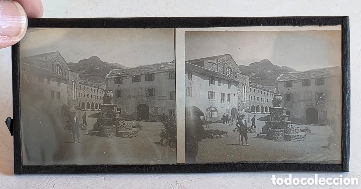 Fotograf&iacute;a antigua: Antigua Fotograf&iacute;a Estereosc&oacute;pica Cristal Santuario N&uacute;ria Plaza Fuente Olla Pirineo Catal&aacute;n Ripoll