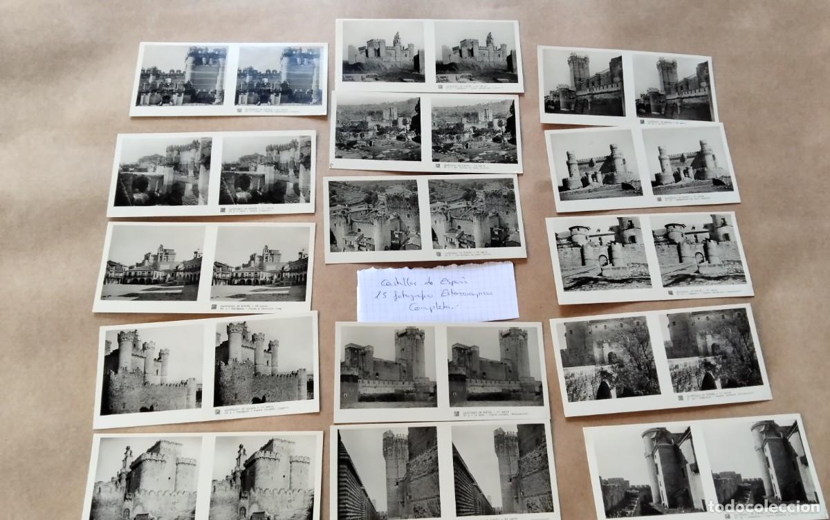 Fotograf&iacute;a antigua: CASTILLOS DE ESPA&Ntilde;A , 15 FOTOGRAFIAS ESTEROSCOPICAS , SERIE COMPLETA , MEDIDAS 13 X 6 CTM