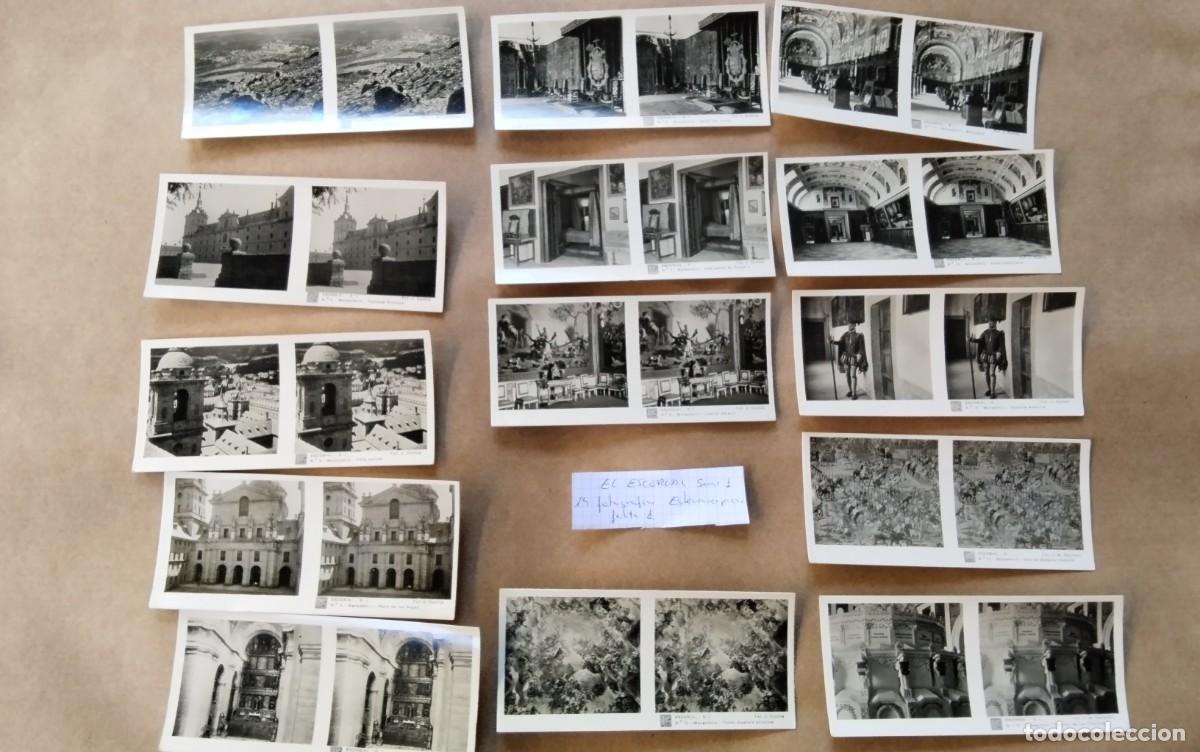 Fotograf&iacute;a antigua: EL ESCORIAL , 15 FOTOGRAFIAS ESTEROSCOPICAS , SERIE 1 FALTA UNA MEDIDAS 13 X 6 CTM
