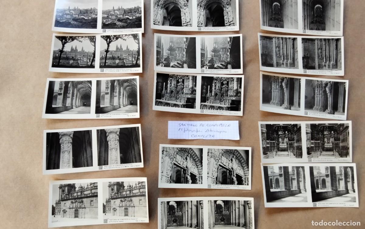 Fotograf&iacute;a antigua: SANTIAGO DE COMPOSTELA , 15 FOTOGRAFIAS ESTEROSCOPICAS SERIE COMPLETA MEDIDAS 13X6 CTM