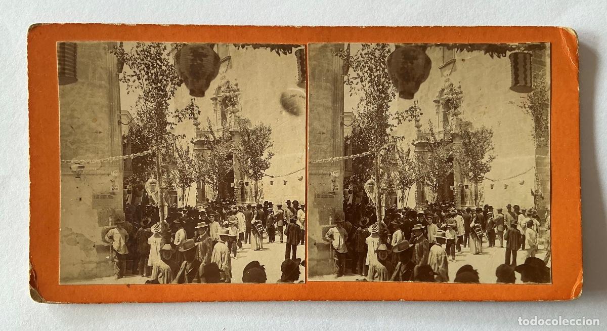 Fotograf&iacute;a antigua: FOTOGRAF&Iacute;A ALB&Uacute;MINA ESTEREOSC&Oacute;PICA PLAZA MAYOR E IGLESIA DE SAN PEDRO AP&Oacute;STOL NOVELDA ALICANTE