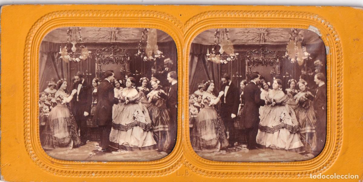 Fotograf&iacute;a antigua: Estereosc&oacute;pica Albumina tipo tissue transparente, celebrando un baile.