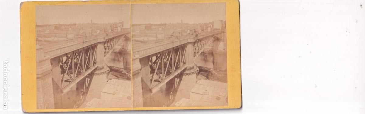 Fotograf&iacute;a antigua: Estereosc&oacute;pica Albumina 345 Perspectiva del puente tomada desde la Torre Motte - Tanguy. Brest
