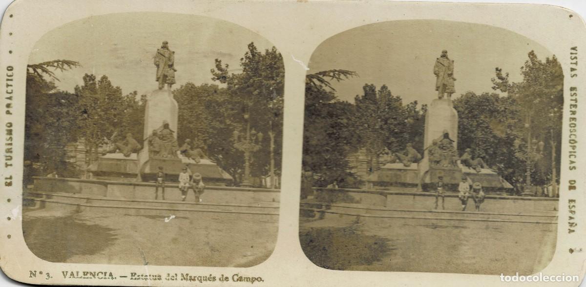Fotograf&iacute;a antigua: FOTOGRAF&Iacute;A ESTEREOSCOPICA VALENCIA. ESTATUA DEL MARQUES DE CAMPO. P-ESTEO-410