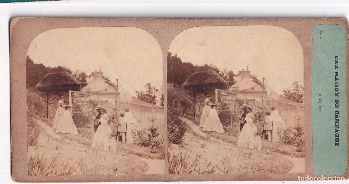 Fotograf&iacute;a antigua: Estereosc&oacute;pica Albumina. Una casa de campo, el aviario. Con cartela, pero no figura fot&oacute;grafo.