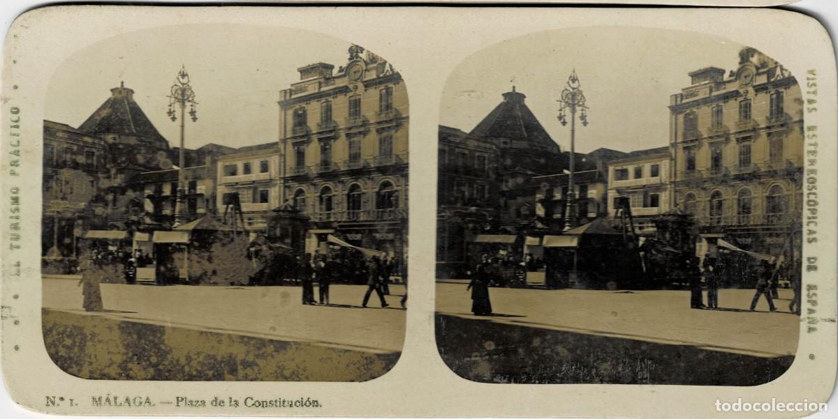 Fotograf&iacute;a antigua: FOTOGRAF&Iacute;A ESTEREOSCOPICA MALAGA. PLAZA DE LA CONSTITUCI&Oacute;N. P-ESTEO-434