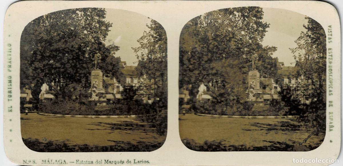 Fotograf&iacute;a antigua: FOTOGRAF&Iacute;A ESTEREOSCOPICA MALAGA. ESTATUA DEL MARQUES DE LARIOS. P-ESTEO-436