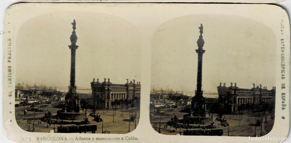 Fotograf&iacute;a antigua: FOTOGRAF&Iacute;A ESTEREOSCOPICA BARCELONA. ADUANA Y MONUMENTO A COL&Oacute;N. P-ESTEO-437