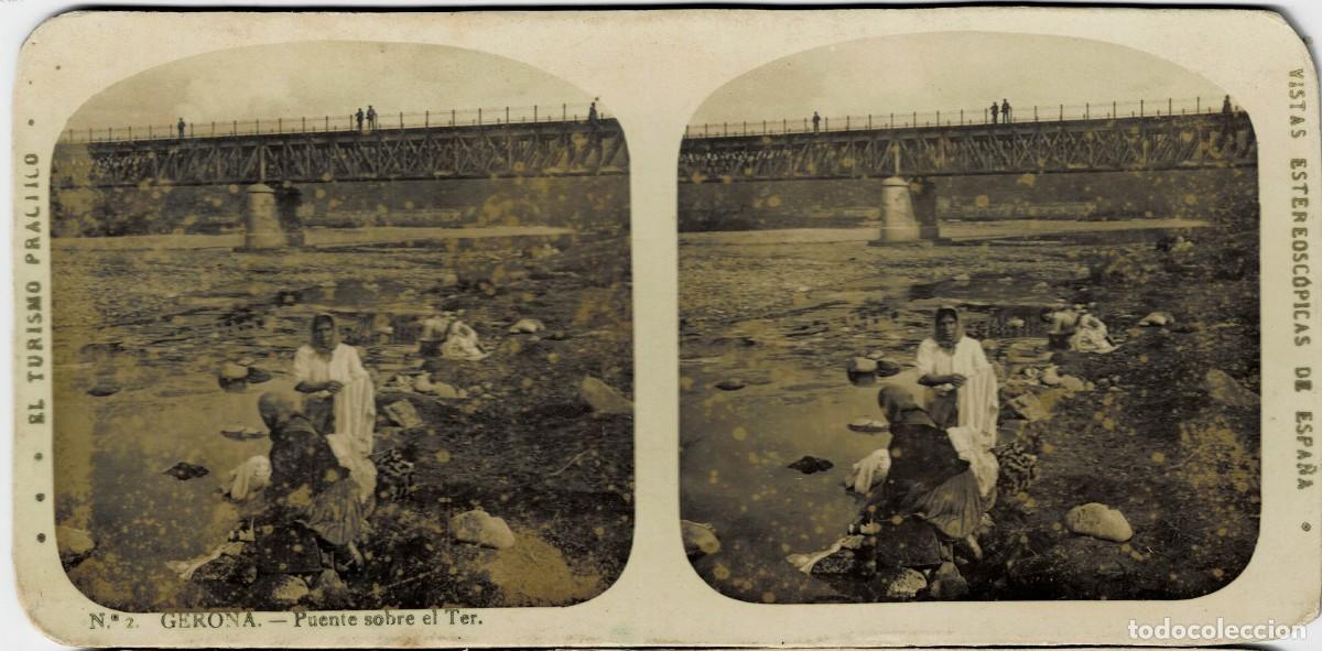 Fotograf&iacute;a antigua: FOTOGRAF&Iacute;A ESTEREOSCOPICA GERONA. PUENTE SOBRE EL TER. P-ESTEO-441