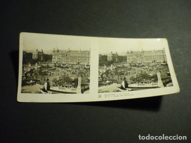 Fotograf&iacute;a antigua: BARCELONA PLAZA DE CATALU&Ntilde;A ANTIGUA VISTA ESTEREOSCOPICA 6 X 13 CM