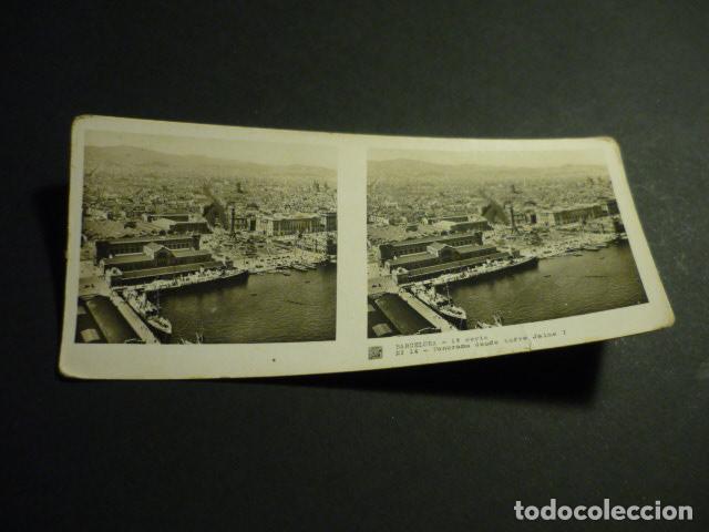 Fotograf&iacute;a antigua: BARCELONA PANORAMA DESDE TORRE JAIME I ANTIGUA VISTA ESTEREOSCOPICA 6 X 13 CM