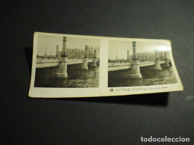 Fotograf&iacute;a antigua: SAN SEBASTIAN PUENTE DEL 14 DE ABRIL SOBRE EL RIO URUMEA ANTIGUA VISTA ESTEREOSCOPICA 6 X 13 CM