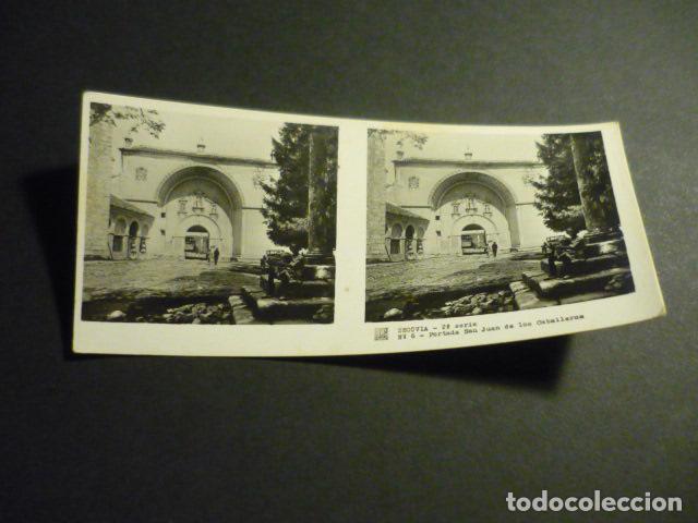 Fotograf&iacute;a antigua: SEGOVIA PORTADA DE SAN JUAN DE LOS CABALLEROS ANTIGUA VISTA ESTEREOSCOPICA 6 X 13 CM