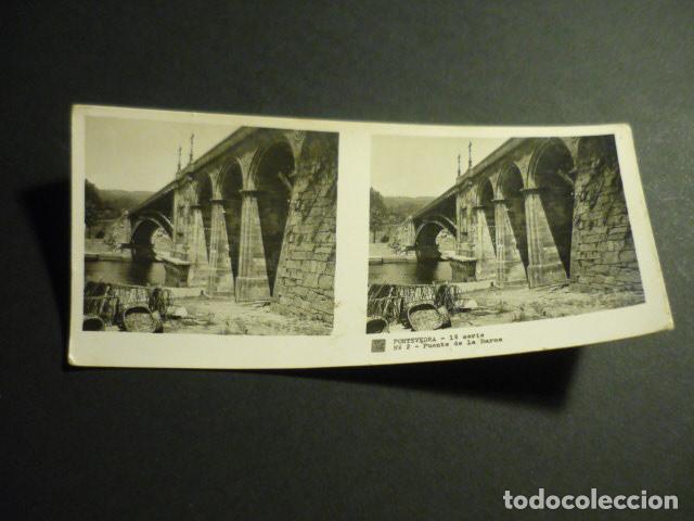 Fotograf&iacute;a antigua: PONTEVEDRA PUENTE DE LA BARCA ANTIGUA VISTA ESTEREOSCOPICA 6 X 13 CM