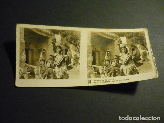 Fotograf&iacute;a antigua: GRANADA GITANAS DEL SACROMONTE ANTIGUA VISTA ESTEREOSCOPICA 6 X 13 CM