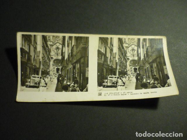 Fotograf&iacute;a antigua: SAN SEBASTIAN CALLE MAYOR IGLESIA DE SANTA MARIA ANTIGUA VISTA ESTEREOSCOPICA 6 X 13 CM