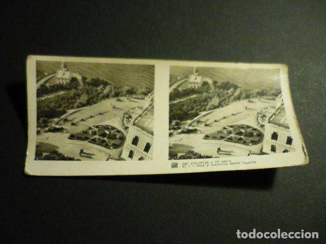 Fotograf&iacute;a antigua: SAN SEBASTIAN FARO Y JARDINES MONTE IGUELDO ANTIGUA VISTA ESTEREOSCOPICA 6 X 13 CM