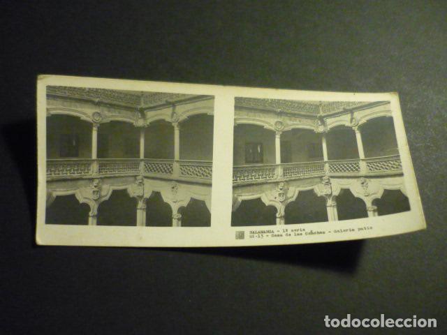 Fotograf&iacute;a antigua: SALAMANCA CASA DE LAS CONCHAS GALERIA PATIO ANTIGUA VISTA ESTEREOSCOPICA 6 X 13 CM
