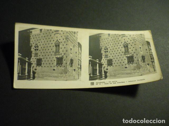 Fotograf&iacute;a antigua: SALAMANCA CASA DE LAS CONCHAS DETALLE FACHADA ANTIGUA VISTA ESTEREOSCOPICA 6 X 13 CM