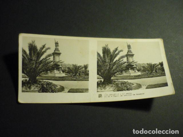 Fotograf&iacute;a antigua: SAN SEBASTIAN PLAZA DE ANTONIO DE OQUENDO ANTIGUA VISTA ESTEREOSCOPICA 6 X 13 CM