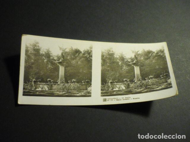 Fotograf&iacute;a antigua: VALLADOLID CAMPO GRANDE FUENTE ANTIGUA VISTA ESTEREOSCOPICA 6 X 13 CM