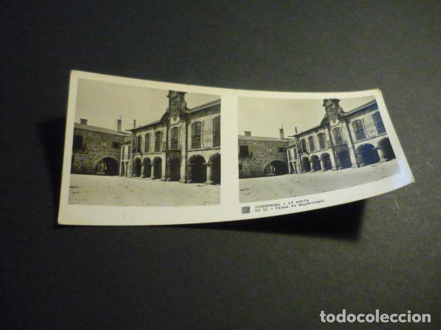 Fotograf&iacute;a antigua: PONTEVEDRA PLAZA DE MUGARTEGUI ANTIGUA VISTA ESTEREOSCOPICA 6 X 13 CM