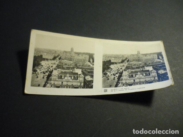 Fotograf&iacute;a antigua: MADRID CALLE DE ALCALA Y CORREOS ANTIGUA VISTA ESTEREOSCOPICA 6 X 13 CM